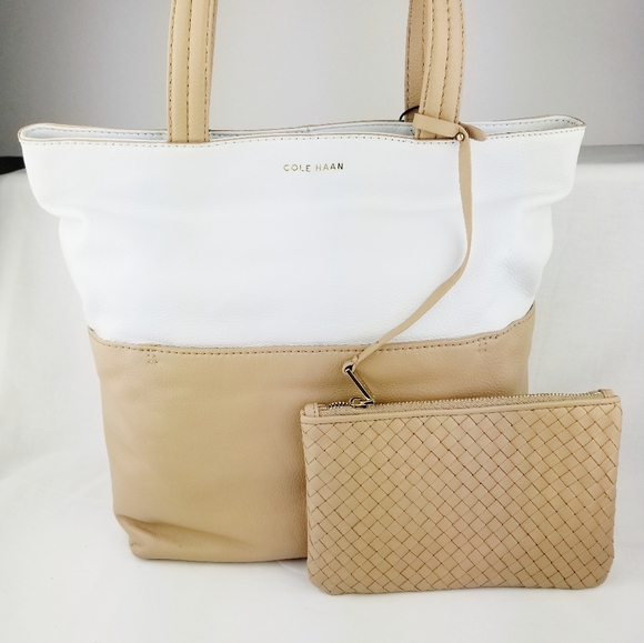 Cole Haan Handbags - Cole Haan Sandstone & White Large Tote NWT